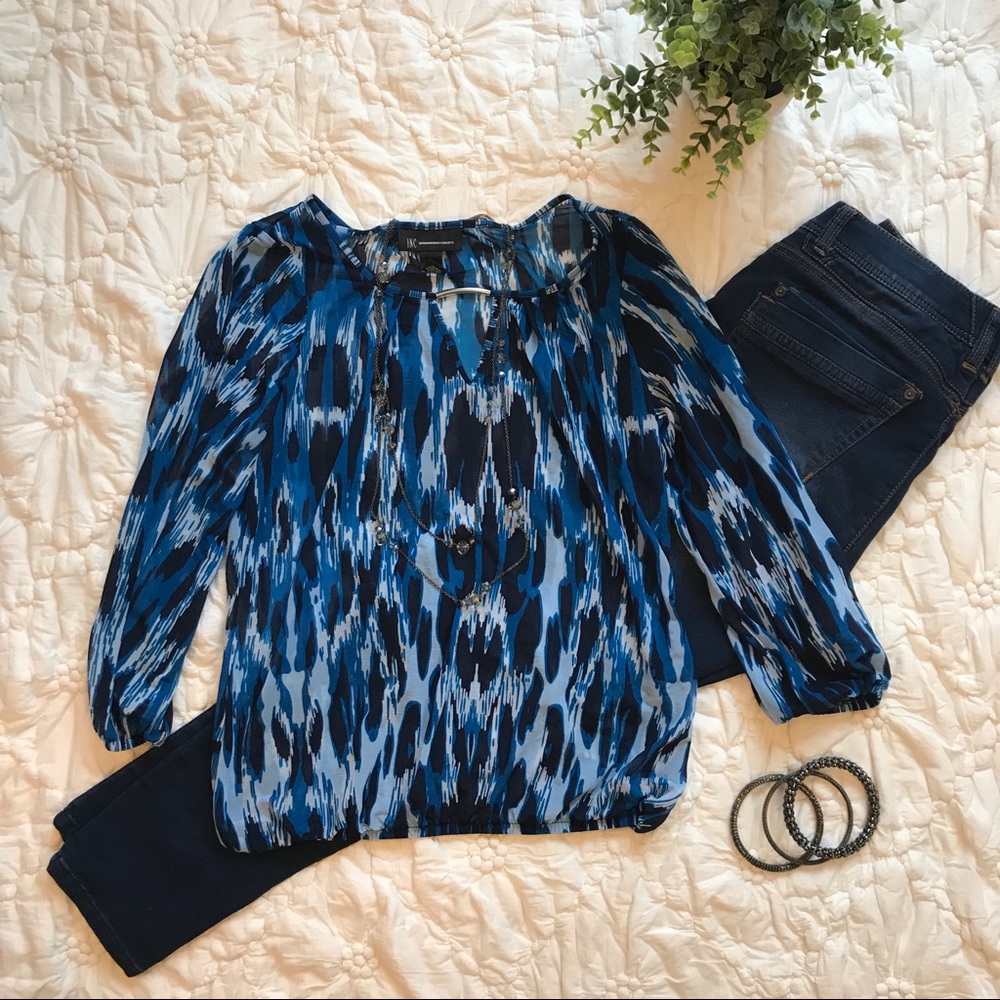 INC International Concepts Chic Blue Sheer Blouse
